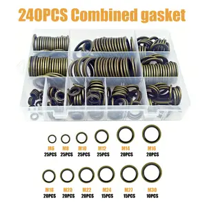 240pcs Combination Gasket Repair Box, Adhesive Gaskets, Metal Rubber Drain Plug Seals, Various Sizes M6-M30, Sealing, Durability, Car Maintenance, Engineering Tools, Industrial Repair