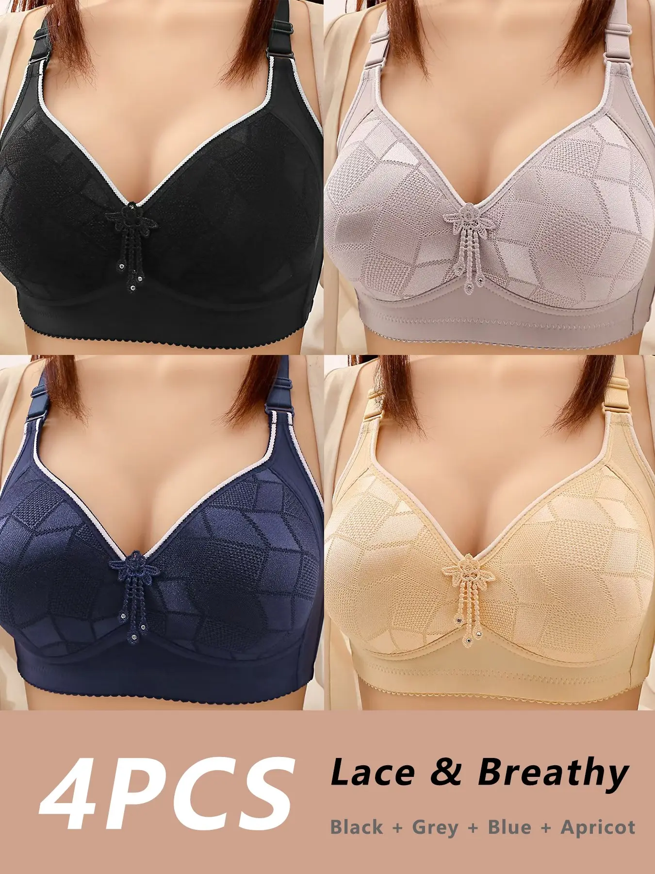 Women's Solid Wireless Adjustable Strap Push Up Bra, Soft Comfortable Breathable Elegant Chic Fit Bra, Women's Lingerie for All Seasons Underwear
