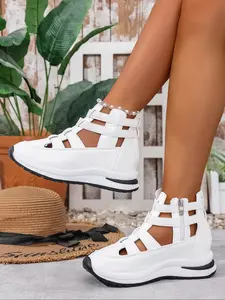 Women's Thick Sole High Top Sneakers, Zipper Design Breathable Casual Shoes, PU Leather Rubber Sole, All Season Fashion Footwear