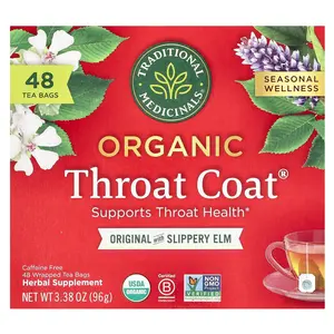 Traditional Medicinals Organic Throat Coat®, Original with Slippery Elm, Caffeine Free, 48 Wrapped Tea Bags, 3.38 oz (96 g)