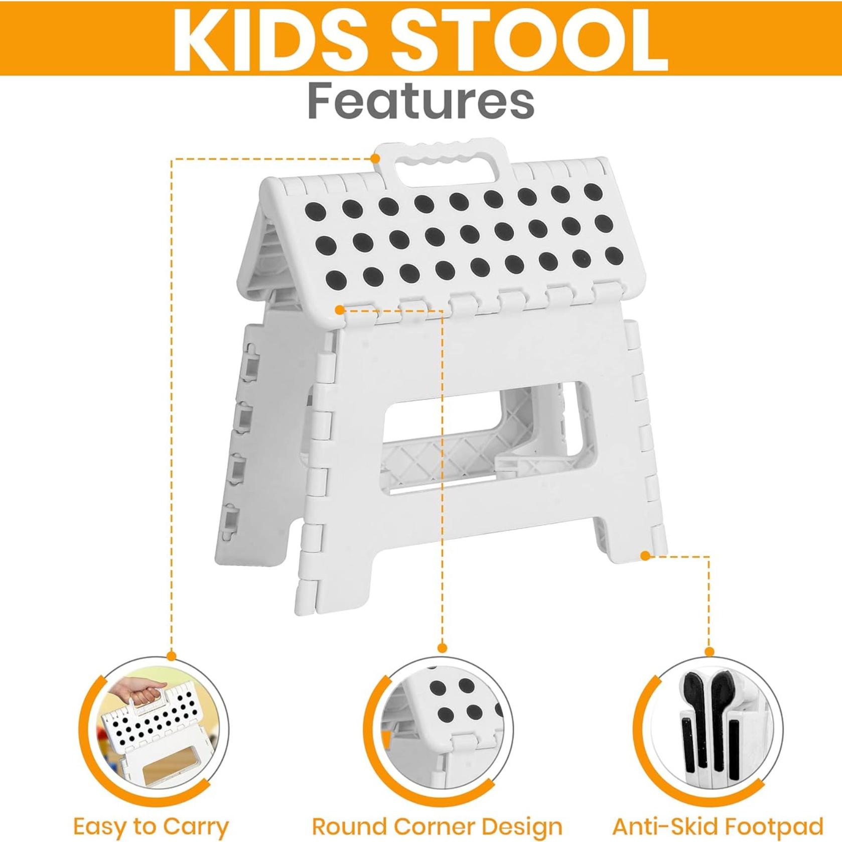 Folding Step Stool - (Pack of 1) Foot Stool with 9 Inch Height - Holds Up to 300 lbs - Lightweight Plastic Foldable Step Stool for Kitchen, Bathroom & Living Room (White)