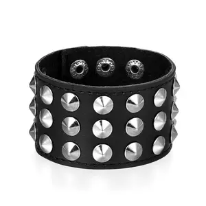 OIDEA Mens Wide Studded Leather Cuff Bracelet, Punk Hip Hop Adjustable Biker Wristband Jewelry Gift