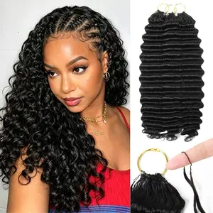 Human Braiding Hair for Boho Braids 50g/Packs Deep Wave Crochet Hair for Black Women Natural Color Human Hair Extensions Deep Wave Human Boho Hair for Braiding