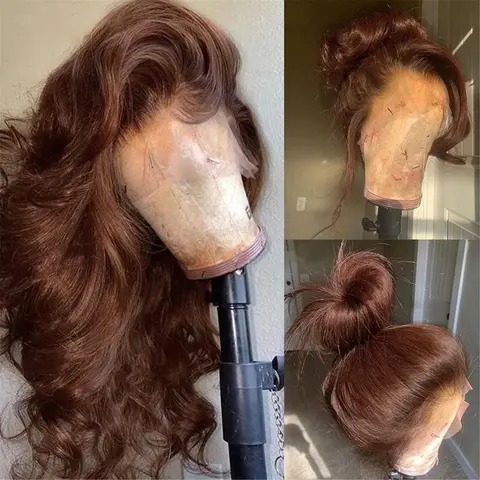 Human Hair Body Wave Lace Frontal Wig - 30-32in Chocolate Brown 4#, 13x4 Transparent Lace Frontal, Pre-Plucked 180% Density, Glueless, Adds Soft Romantic Volume, #SohoChic#tiktokshopstockup