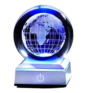 Enchanting 8 - cm Earth Glass Ball with Color - Changing Touch - Controlled Glowing Base Ideal Gift for Family and Friends