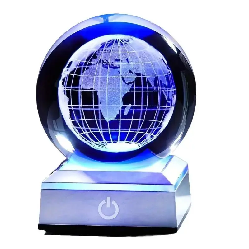 Enchanting 8 - cm Earth Glass Ball with Color - Changing Touch - Controlled Glowing Base Ideal Gift for Family and Friends