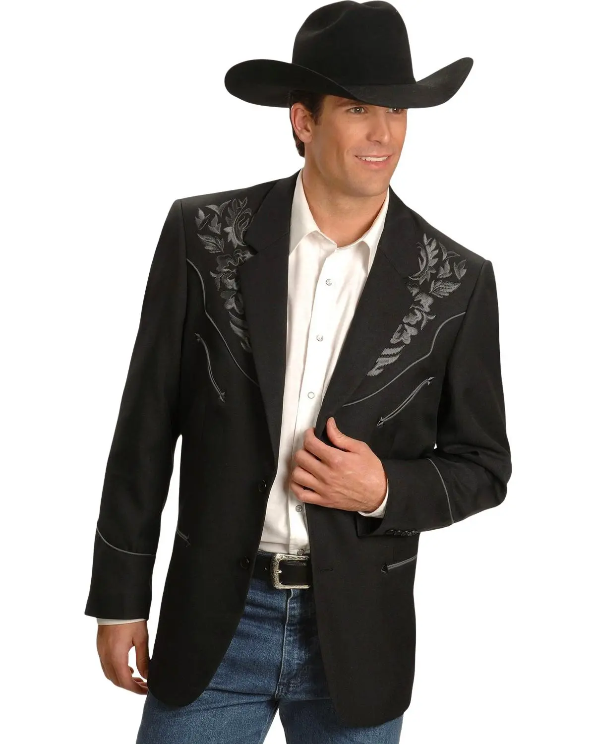 Scully Men's Men'S Floral Embroidery Western Jacket - P-733 Chrcl Scully Men's Men'S Floral Embroidery Western Jacket - P-733 Chrcl