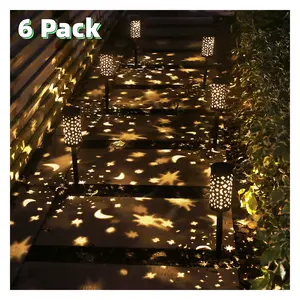6 Pack Solar Light Outdoor Garden Patio Pathway Landscape Lights Yard Driveway Lawn Walkway Decoration Star Moon Solar Lantern Waterproof Outside Path Hanging Sidewalk Courtyard Black outdoorfun