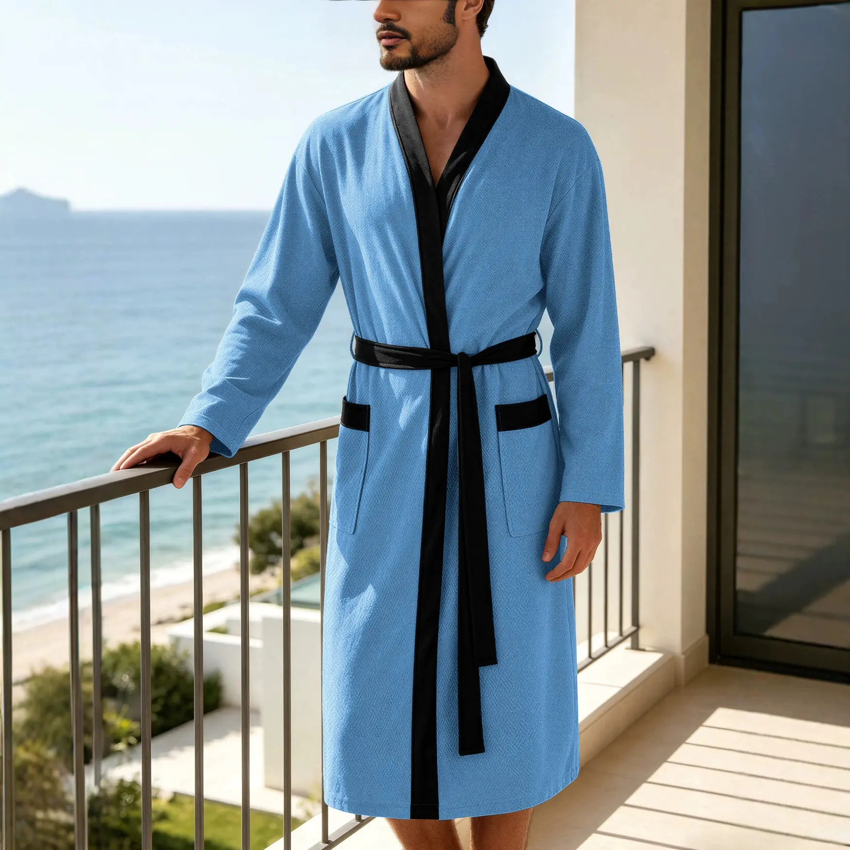 Cozy Hooded Robe for Men, Premium Polyester Lounge Wear, Perfect for Relaxing Morning & Night, Warm Bathro