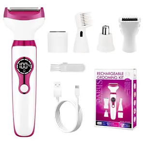 5 in 1 Women Electric Shaver, USB Type-C Rechargeable Ladies Hair Remover Kit, Body Groomer Shaver, LCD Digital Display Cordless Lightweight Painless Body Hair Trimmer with Brush for Legs, Armpits, Bikini, Face and Nose