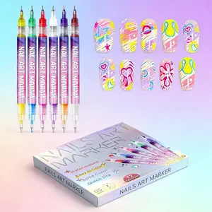 Cutics 12 Color Nail Doodle Pen for DIY Nail Art Quick Drying Acrylic Painting and 3D Dot Embroidery MMA Acrylic Nail Marker On Nails Quick Drying Dot Stitching Nail Art Pen Home Salon DIY Use Nail Care Manicure Polish Cosmetic Smooth day