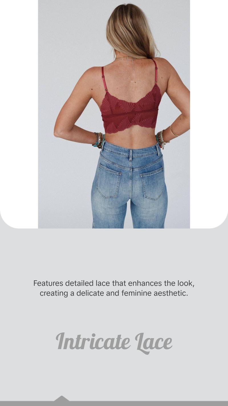 Butterfly Beauty Bralette - Red Cute Plain Lace Details 90% Nylon 10% Spandex Versatile Under Top or Dress