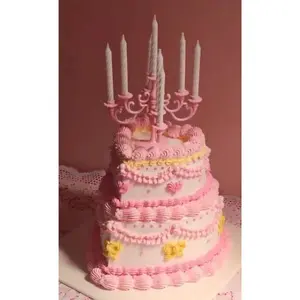 Love Shack Fancy Girly Fancy Birthday Candelabra Candle Cake Topper 9 Candles Pink Gold Reusable Elegant Party Decorations - Magical