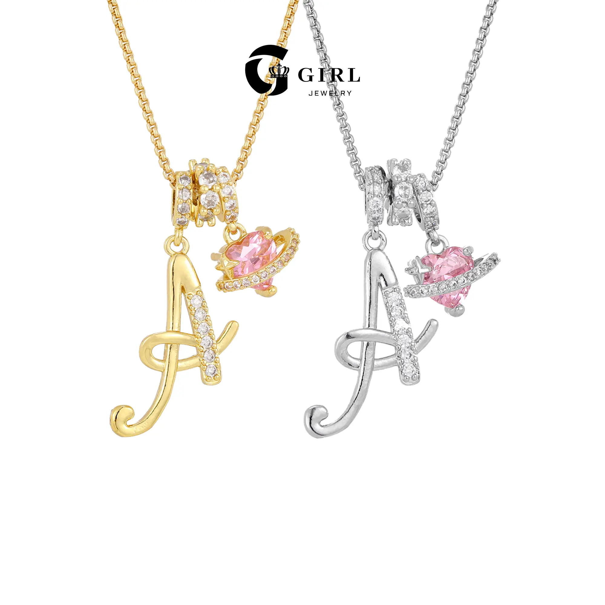 GGIRL Exquisite 18k Gold Plated Inlaid Pink Artificial Zircon Heart Pendant With Initial Floral Letter Pendant Necklace For Women Girl Perfect Charm Jewelry Gift For Her&Mom On Valentine's Day Christmas Mother's Day