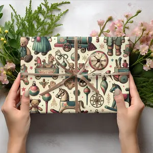 Vintage Toy Christmas Wrapping Paper, Classic Holiday Gift Wrap, Nostalgic Children's Toy Design - Sizes 30x36, 30x72, 30x180