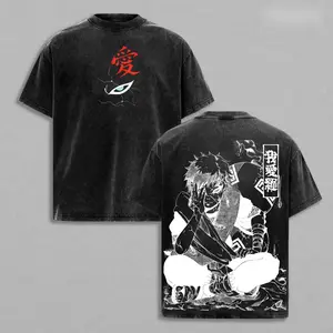 Gaara Double Printed Tee – Naruto Vintage Washed Oversized Heavy Cotton T-Shirt | Unisex Anime Manga Streetwear Top