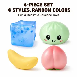 4Pcs 4 Styles Dumpling Squishy Blind Box, Soft TPR Stress Relief Fidget Toy, Realistic Bun Squeeze Toy, Surprise Unboxing Gift for Kids