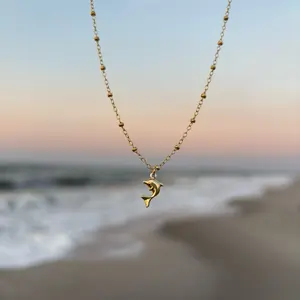 dainty dolphin necklace, waterproof 14k gold filled dolphin necklace