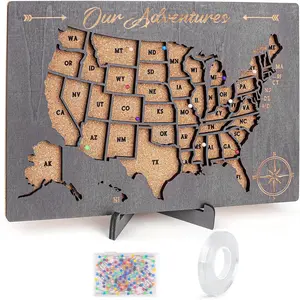 Cork Board USA Map Pin Board, US Map Travel Tracker, United States Travel Map for Traveling, Ideal Couple Gift for RV Vacations, Home Classroom Wall Decor, 12" x 8"