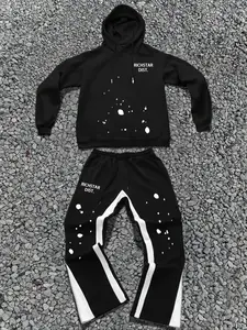 Men's Casual Fitted Hooded Sweatpants Set, Personalized Print Streetwear Two-Piece, Fashionable Daily Wear for Fall & Winter