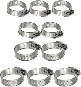 10-Pack Stainless Steel Hose Clamps - 3/8" to 5/8" Adjustable Worm Gear Clamps (5 of 9-13mm & 5 of 13-16mm) - 201 SS Fuel Line Clamps for Automotive, Marine, Plumbing&HVAC Applications