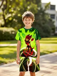 Boys' 3D Short Sleeve Set, Hazbin Hotel Alastor Light Array Anime Print Summer, Casual Slim Fit, Perfect Gift for Holidays