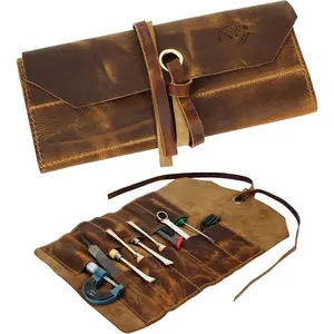 Leather Tool Roll Up Pouch - Leather Tool Wrench Roll/Chisel Bag by