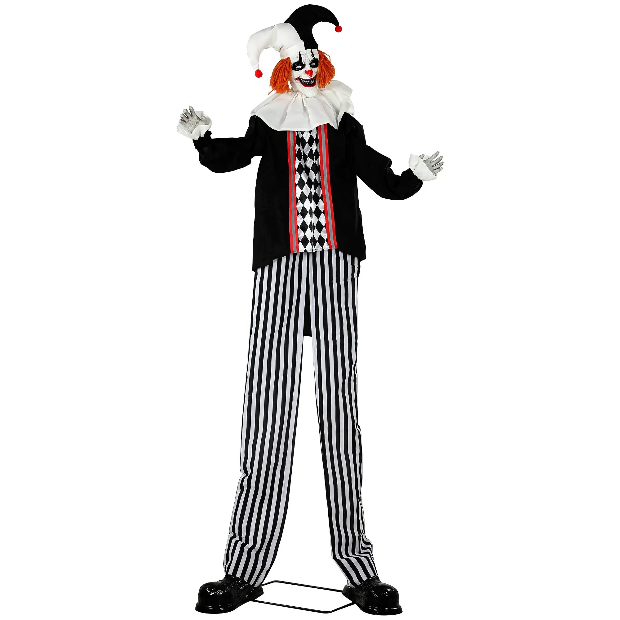 94.5-Inch Giant Animated Clown Halloween Decoration, Light-Up Eyes, Moving Head, Touch/Sound-Activated Animatronic Prop with Creepy Music & Laughter for Haunted House Yd Displays