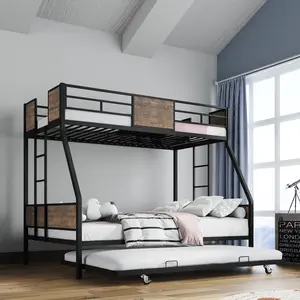 Metal Twin Over Full Bunk Bed & Twin Daybed with Trundle, Metal Bunk Bed Frame with Safety Guardrail and 2 Ladder,Sturdy Metal Frame and Protective Board Supports, No Box Spring Needed, Easy Assembly