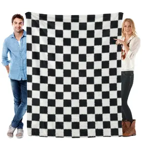 Black & White Checkerboard Flannel Blanket, Soft Plush Throw with Classic Grid Pattern, Breathable Comfortable Blanket, Minimalist & Boho Decorative Home Blanket, Giftable Blanket for Modern Homes, Teens & Minimalists