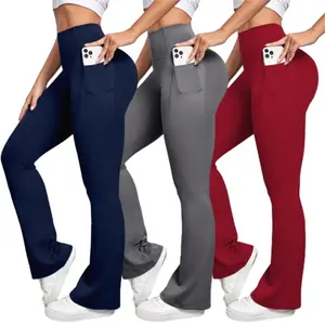 Arsoxy Women Flare Leg Leggings with Pockets, High Waisted Tummy Control Yoga Pants for All-Season Wear