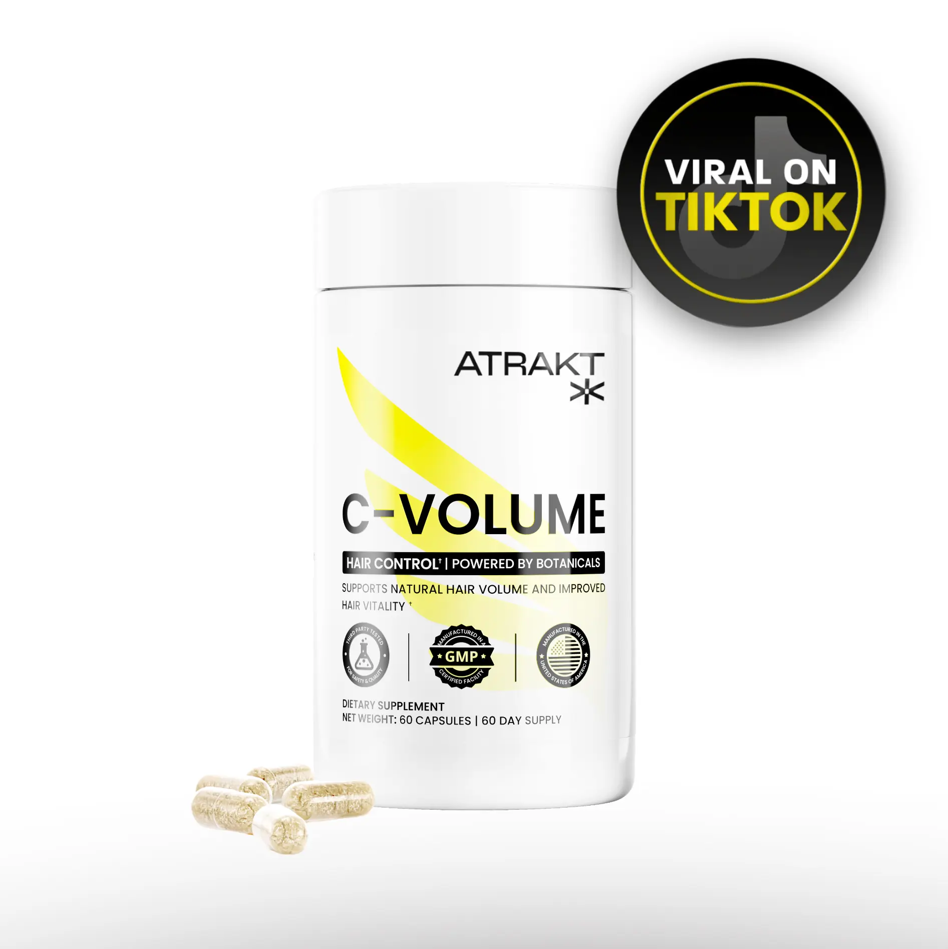 C-VOLUME Daily Hair Formula – ATRAKT - 60 Veggie Capsules – Hair Support – Natural Hair Health Supplement - Dietary Supplement C-VOLUME Daily Hair Formula – ATRAKT - 60 Veggie Capsules – Hair Support – Natural Hair Health Supplement - Dietary Supplement
