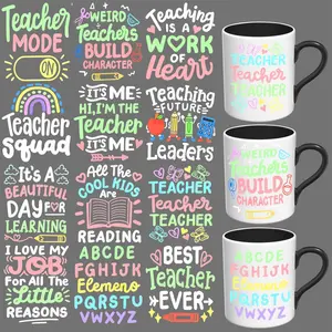 UV DTF Stickers - 12 Sheets Teacher Appreciation UV DTF Cup Wrap for Coffee Mugs Glass, DIY Decals for Tumblers, Waterproof Rub on Transfers for Crafts