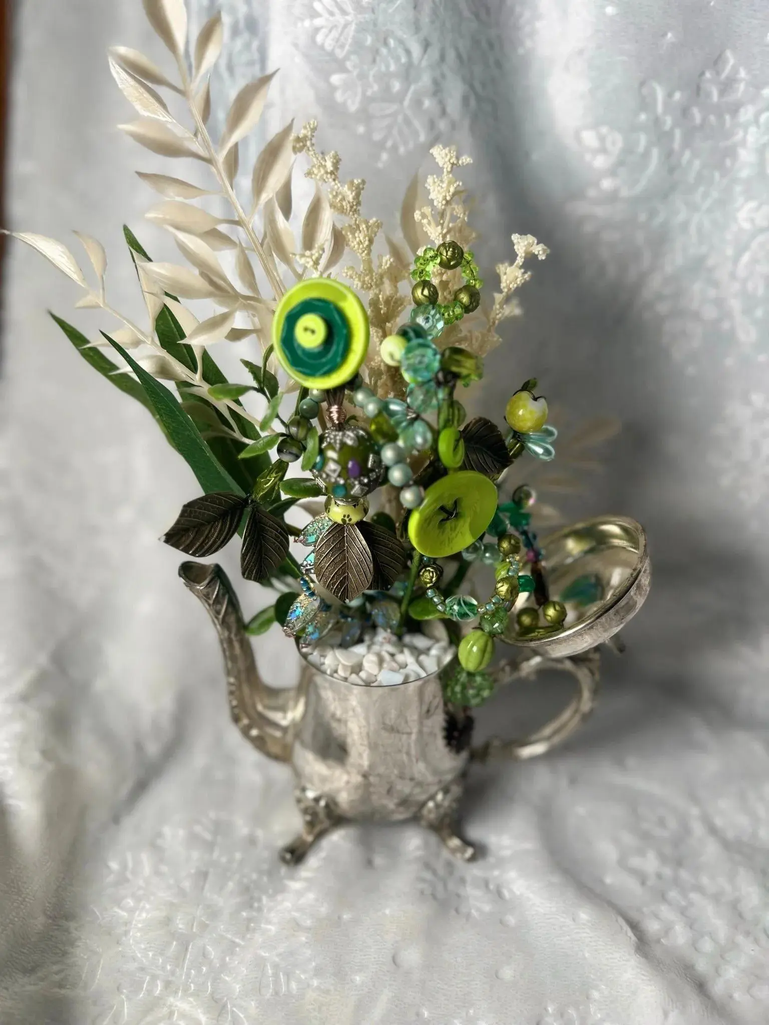 Blissful Button Tree 34 / Button Flower Bouquet / Faux Potted Plant / Home Decor / Artificial Flowers