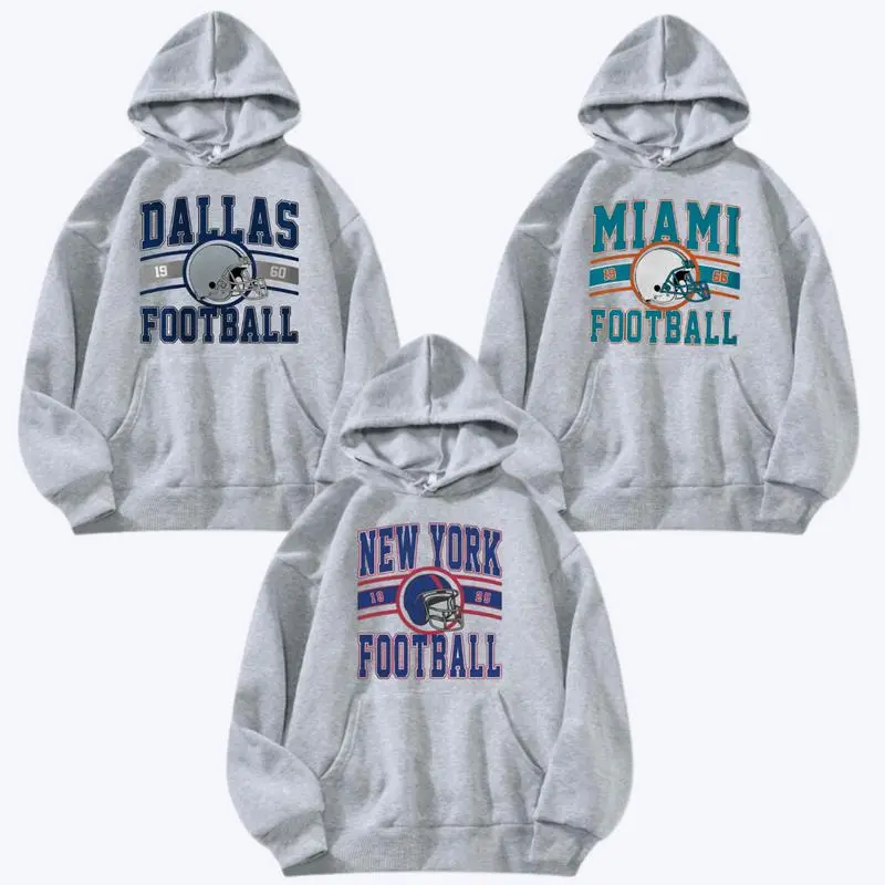 Retro All Team Football Hoodie – Sport Grey Vintage 90s Style, Unisex Soft Cotton Pullover, Vintage Helmet Design, Fall Fashion Top, Football Fan Gift Idea