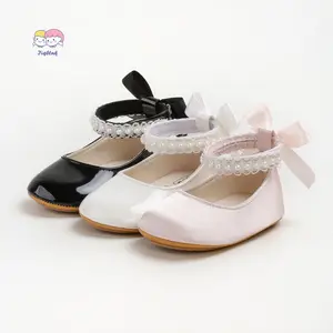 Baby Girls Mary Jane Flats Cute Pearl Infant Wedding Shoes Non-Skid Newborn Crib Shoes