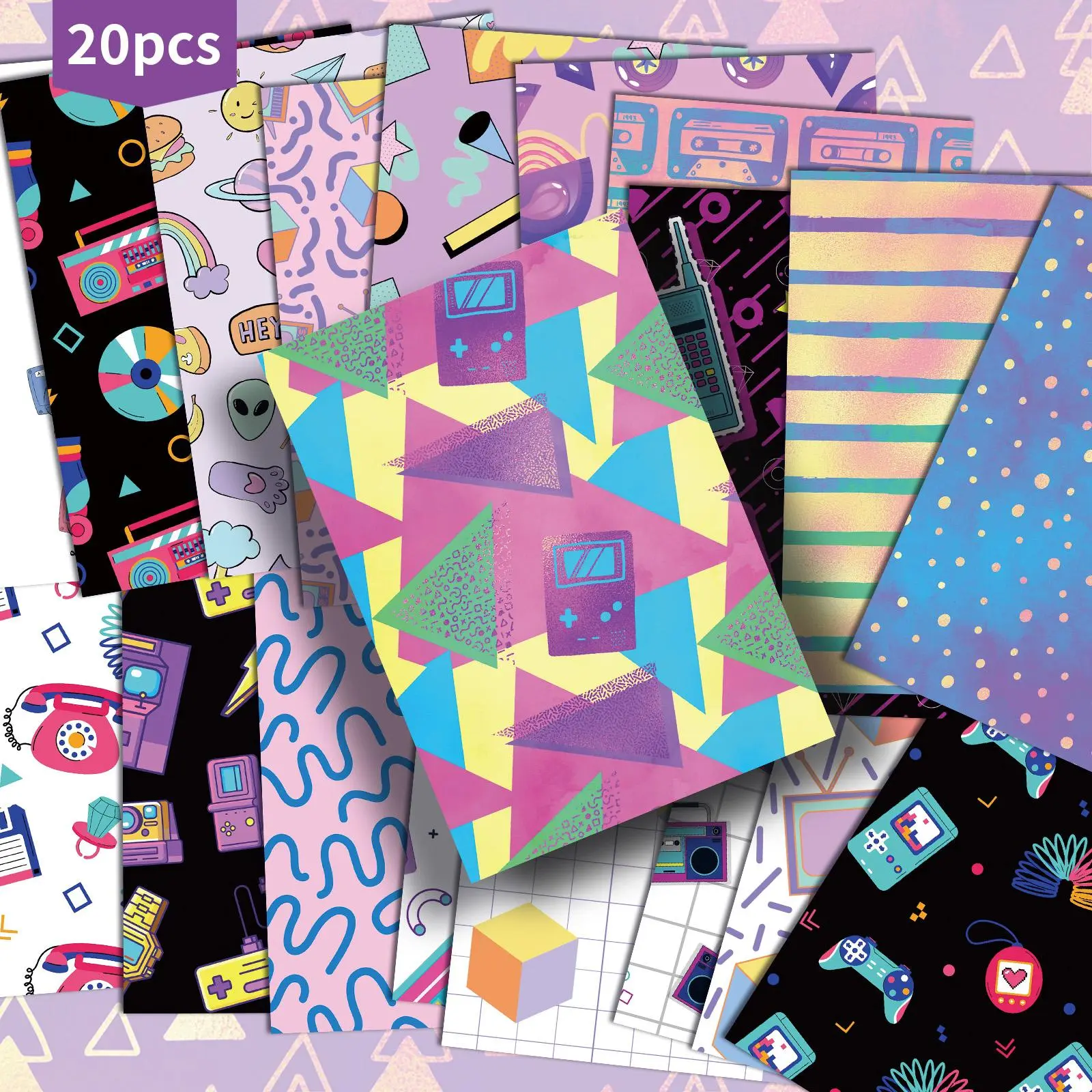 Colorful Geometric Pattern Tape Postcard, 20pcs/set Classic Pinup Illustrations Decorative Painting Card, Collectible Decorative Card for Scrapbooking & Crafting Hobby Card, Diy Card Set, Card Design, Scrapbook Materials