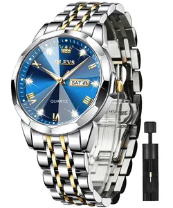 OLEVS Men's 9931 Stainless Steel Analog Quartz Watch Waterproof Luminous Date Display 3ATM Round Dial 41mm Gift for Him