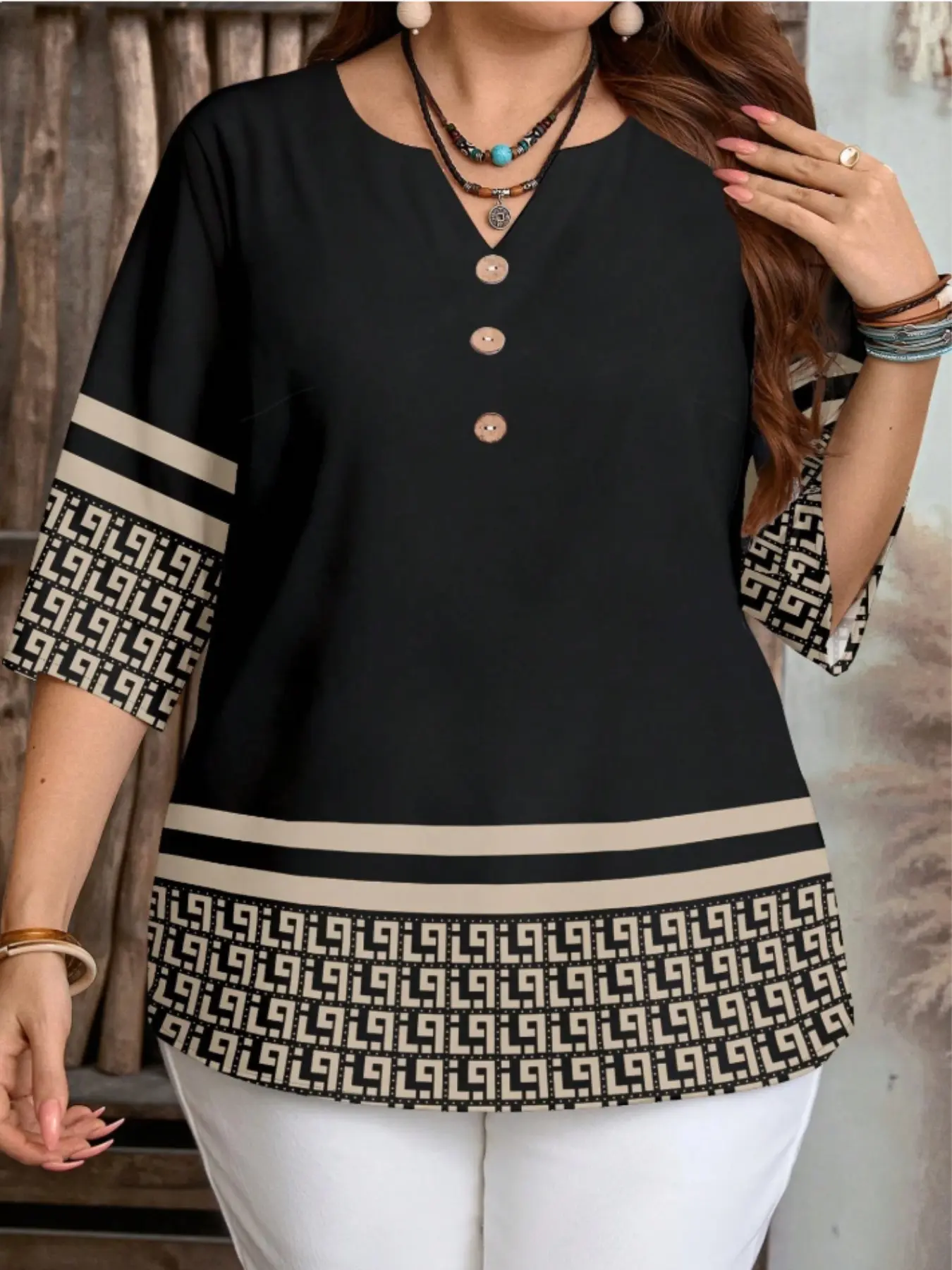 Plus Size Women's Vintage Floral Button Front Short Sleeve Shirt, Summer Casual Baggy Fit Blouse, Boho Style, Bohemian, Rural Vacation Fashion