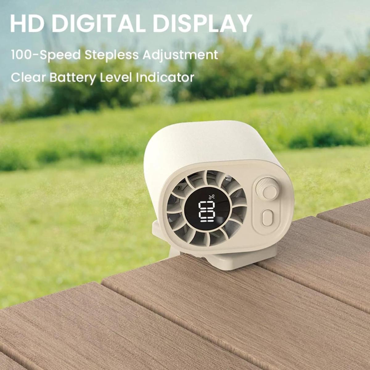 Car Clip On Fan No Cooling Function with LED Display 360° Rotation 100 Speeds Adjustable USB Rechargeable Personal 1800mAh Battery Stepless Speed Adjustment Charging