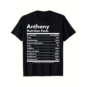 Anthony Nutrition Facts T-Shirt |   Men Women Funny Foodie Graphic Tee, Casual Daily Wear, Short Sleeve, Crew Neck, Black, Cycling Apparel, Suitable for Mens & Womens, Gift for Dad, Husband, Family, Casual Summer Top, Comfortable Elasticity