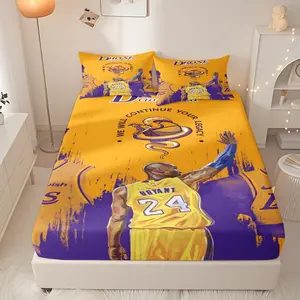Kobe Bryant #24 jersey pattern fitted sheet set, soft and comfortable bedroom, guest room and dormitory decorating bedding three-piece set (includes 1 fitted sheet + 2 pillowcases)