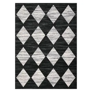 5 x 7 ft Polyester Black Rectangular Living Room Bedroom Dining Room Modern Geometric Diamond Print Machine Washable Area Rug-C