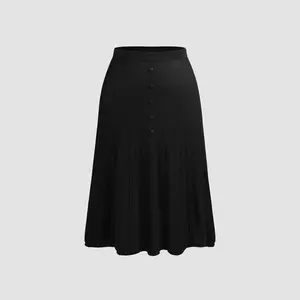 Cider [6 colors, size 0-26] Knit Mid Waist Button Maxi Skirt Curve & Plus