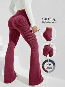 High Waist High Elasticity Ribbed Butt Lifting Yoga Pants, Slimming Sweat-Wicking Peach Hip Workout Gym Fitness Leggings for Women