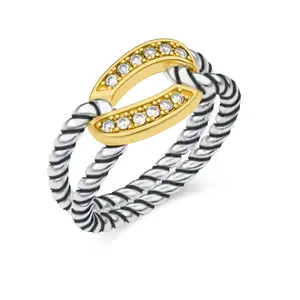 Aprilery Two-Tone Braided Zircon Ring – Elegant & Fashionable Jewelry for Women, Ideal for Daily Wear or Gifting