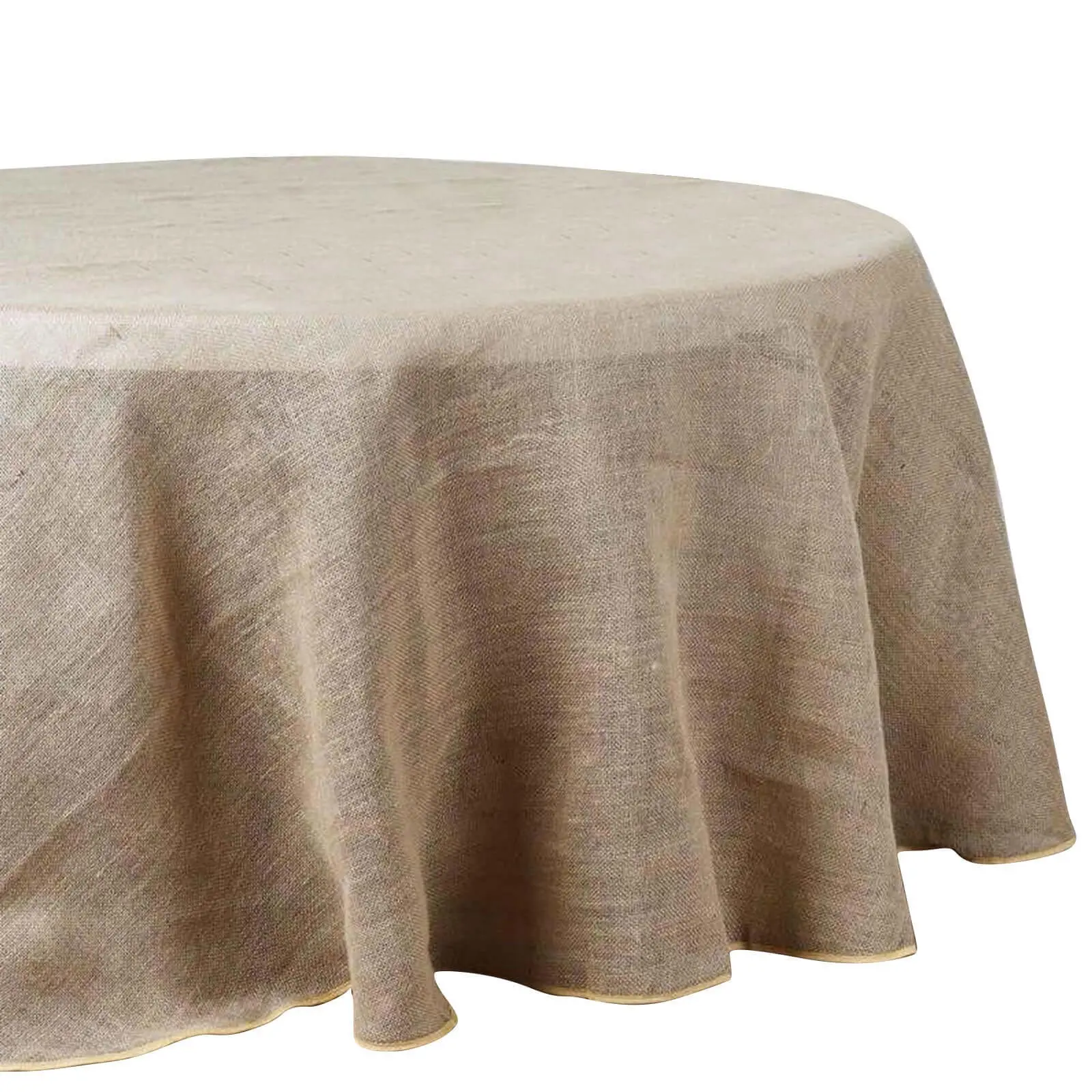 Natural Burlap Jute 90" Round Tablecloth - Rustic Boho Chic Kitchen Table Linen, Includes Size Chart