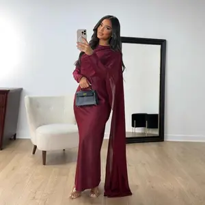 2025 Autumn–Winter Women’s Middle Eastern Bodycon Satin Chiffon Evening Dress