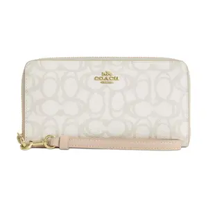 COACH Signature Sketch 19 Long Zipper Wrap Coated Canvas Wallet for Women in Beige