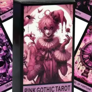 Pink Gothic Tarot Deck - Darkly Floral Design Featuring a Unique Character, Perfect for Tarot Reading and Meditation